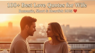 Romantic husband and wife sitting together during sunset, holding hands and smiling — hero banner for 100+ Best Love Quotes for Wife (Romantic, Short & Heartfelt 2025).