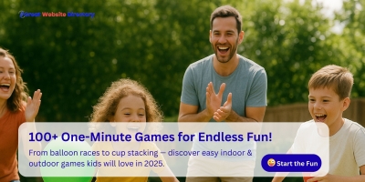 Happy kids and parents playing one-minute games together